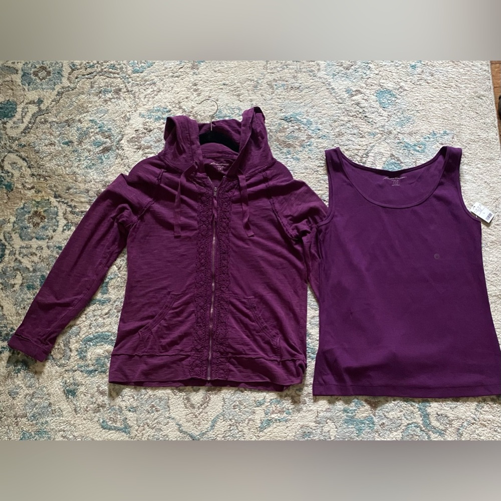 Ladies Eddie Bauer Purple Hooded Zip Jacket & Tank Top Set